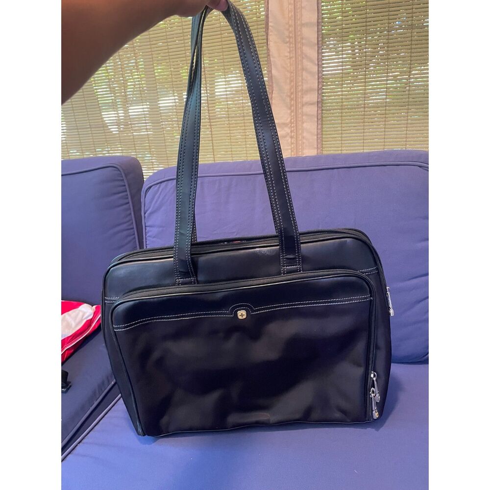 Wenger Swiss Gear Rhea Laptop Tote Bag Black Nylon Multicolor Stripe Lining 15"